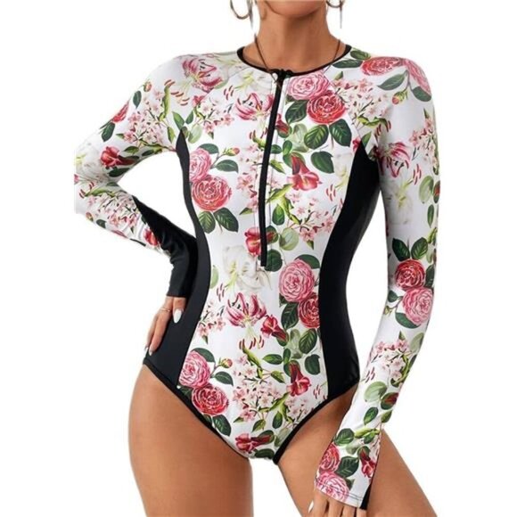 Women's One Piece Swimsuit Long Sleeve Rash Guard Zipper UPF